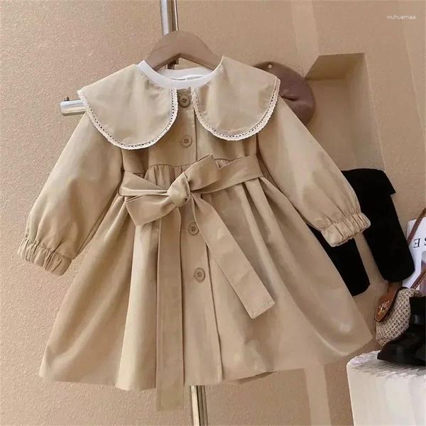 Mantel Mädchen Lange Trenchcoats Herbst 2024 Mode Puppe Kragen Kinder Windjacke Koreanische Version Teen Kinder Kleidung 2 4 6 8T