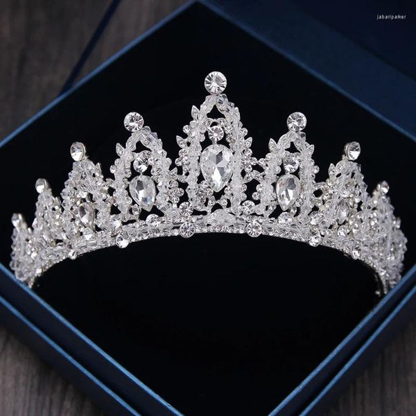 Grampos de cabelo barroco luxo strass coroa nupcial tiaras artesanal cor prata cristal diadema para noiva acessórios de casamento