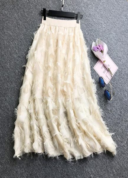 Юбки с узором из перьев и кисточками, юбка с высокой талией в стиле Herben, элегантный тонкий длинный женский шифоновый розовый, хаки, черный1329497