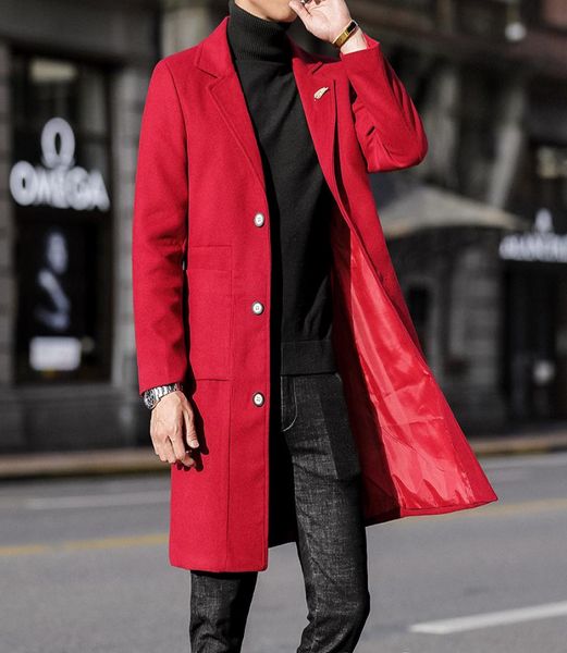 Langer Trenchcoat Herren Rot Steampunk Grau Wolljacken Herrenbekleidung Mode Wintermäntel für Elegante Lange Jacken Korean7991654