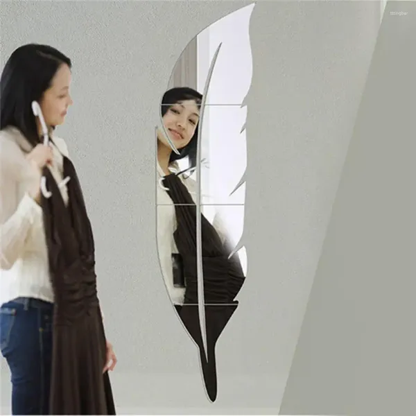 Adesivi murali Fai da te 3D Specchi acrilici Adesivo decorativo Modello di piume Specchio per camera da letto completo del corpo Decalcomania rimovibile Decorazione della casa