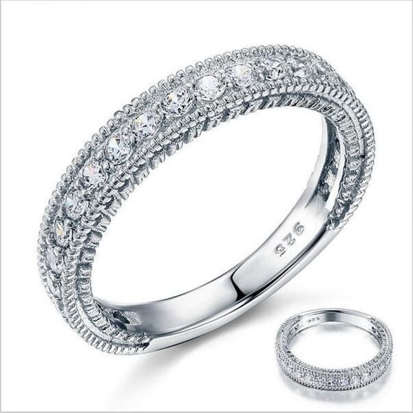 Sólido Sterling 925 Silver Wedding Band Eternity Ring Joias Todo Estilo Vintage Art Deco Simulado Diamond237S