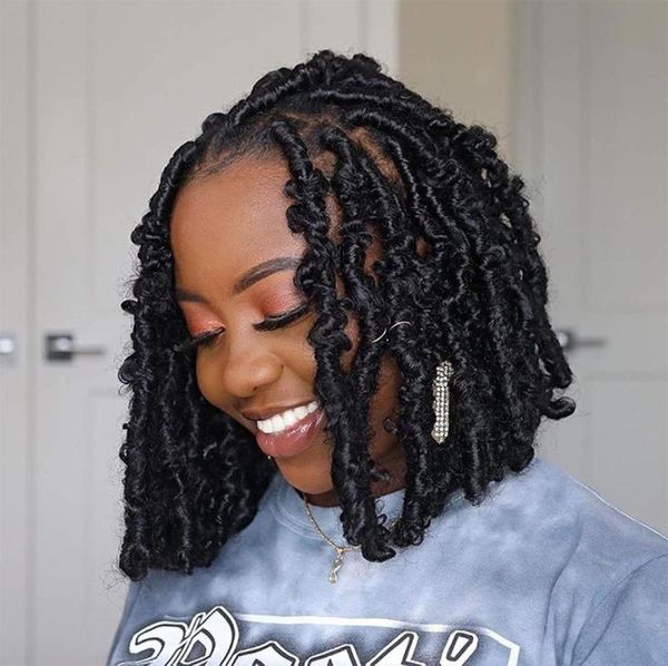 Farfalla Locs Capelli all'uncinetto 12 pollici Corti effetto distressed Faux Locs Capelli all'uncinetto Pre loop Naturale disordinato Farfalla Bob Locs Pree8697280