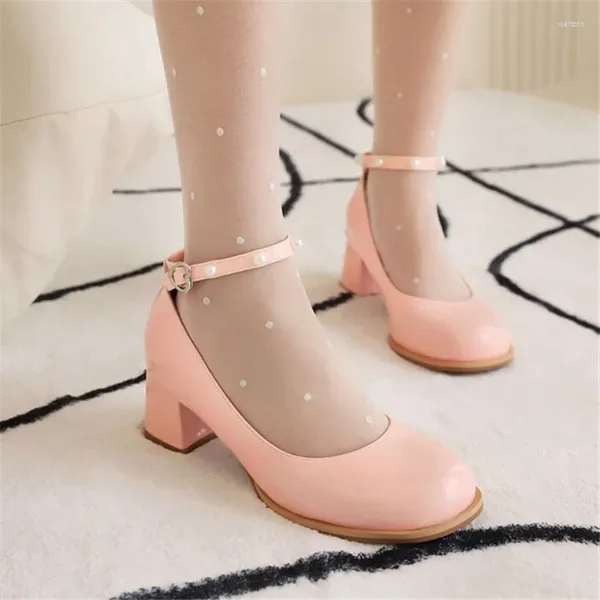 Модельные туфли PXELENA, корейский стиль для девочек, студенческие туфли-лодочки с круглым носком и ремешком на щиколотке, женские туфли-лодочки на среднем каблуке, розовый, белый цвет, весна-осень 34-43, 2024 г.
