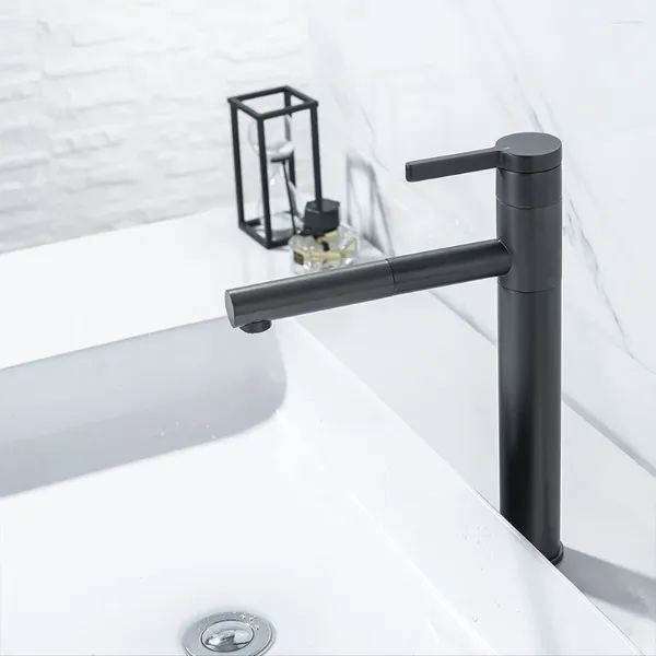 Banyo Lavabo Muslukları Skowll Uzun Havza Musluğu Çekme Güverte Dağı Vanity Tek Saplama 5002 Silah Gri