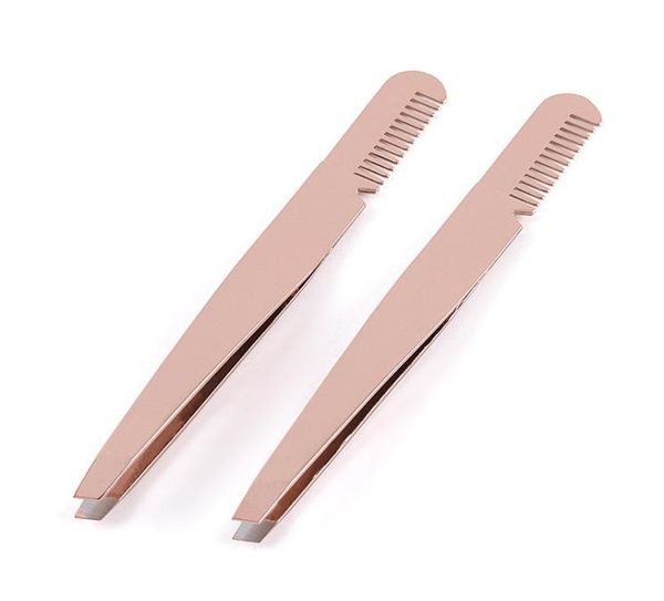 Pinzette per sopracciglia in acciaio inossidabile Clipper con pettine per sopracciglia Clip per sopracciglia Pinzette per ciglia Strumento di bellezza in oro rosa4037270