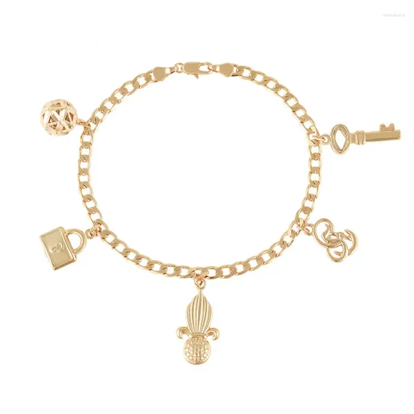 Braccialetti a maglie MxGxFam Bracciale con ciondolo con serratura e chiave da 21 cm per donna, color oro, 18 carati, gioielli di moda, senza piombo, nichel