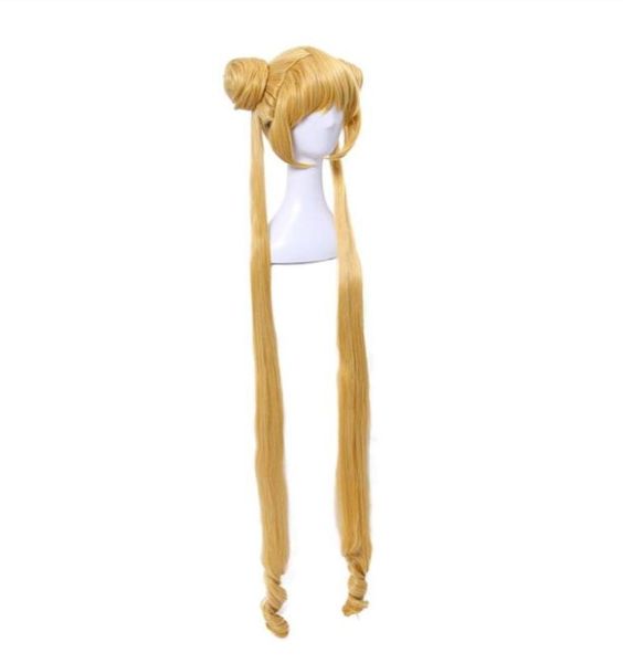 Parrucca regolabile in taglia Brand New Sailor Moon Parrucche Cosplay 130 cm Parrucche bionde lunghe Parrucca cosplay Perucas resistente al calore Capelli sintetici6967863