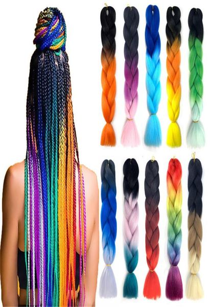 100g 24 pollici singolo ombre colore verde rosa estensione dei capelli sintetici jumbo intrecciare i capelli kanekalon sfusi5342290