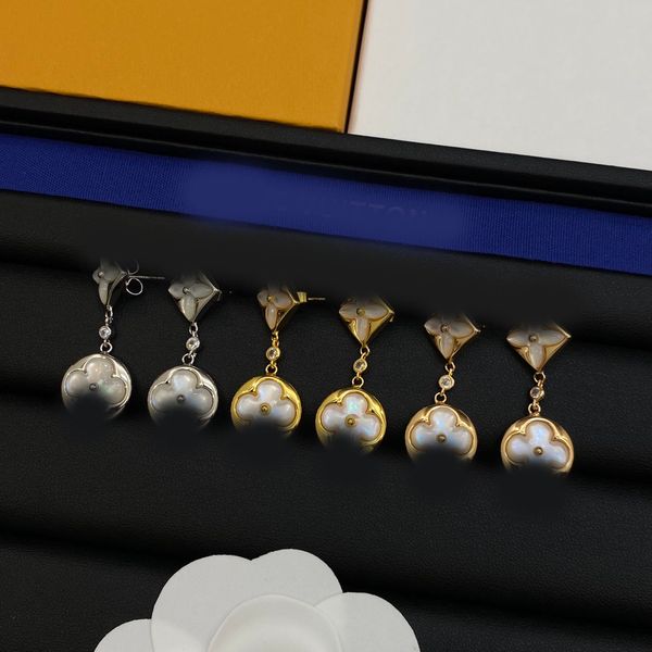 Orecchini pendenti in acciaio inossidabile placcato oro argento elegante fiore conchiglia orecchini pendenti di lusso designer di marca moda donna gioielli da festa di nozze con scatola di alta qualità