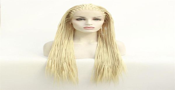 613 Blonde Box Плетеный синтетический парик спереди, имитация человеческих волос, кружево с фронтальной косой, прическа, парики 194236139177539