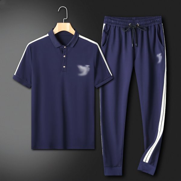 Conjunto de camiseta e shorts esportivos masculinos pretos e azuis, camisa casual feminina de algodão puro respirável com letras impressas de meia manga, conjunto solto masculino de duas peças