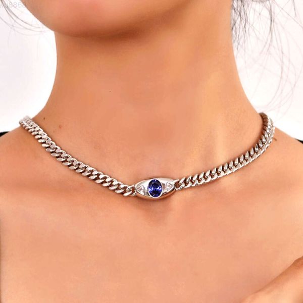 Lustre jóias preço de atacado azul escuro mal tanzanita olho miami s925 prata gelado para fora colar cubana link chain para mulher melhor qualidade
