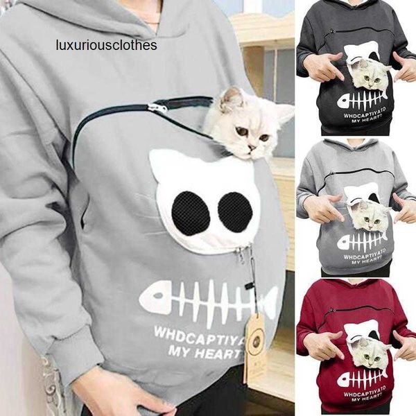 Kadın Hoodies Sweatshirts Fashion Cat Lovers Hoodie kanguru köpek evcil hayvan damlası sarsıntılar kucaklaşan kılıf sweatshirt cep hayvan kulak kapüşonlu eşofmanlar