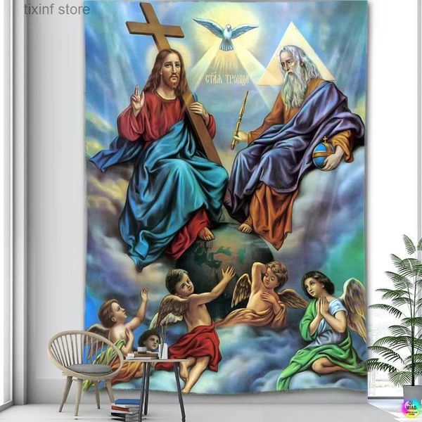 Arazzi Cristo Arazzo Trinità Vergine Cristo Gesù Decorazioni per la casa Angelo Icone sante Decorazione della stanza Appeso a parete Vacanze cristiane Murales T240309