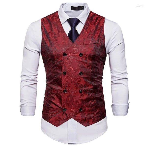 Gilet da uomo Uomo Rosso Abito Paisley Colete Masculino 2024 Marca Steampunk Doppio Petto Abito Gilet Gilet Uomo Festa di Nozze