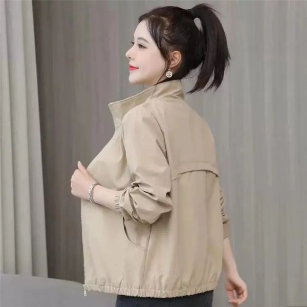 Jacken Mode Windjacke Weibliche 2023 Frühling Herbst Neue Koreanische Casual Stehkragen Zipper Werkzeug Jacke Damen Lose Oberbekleidung H2728