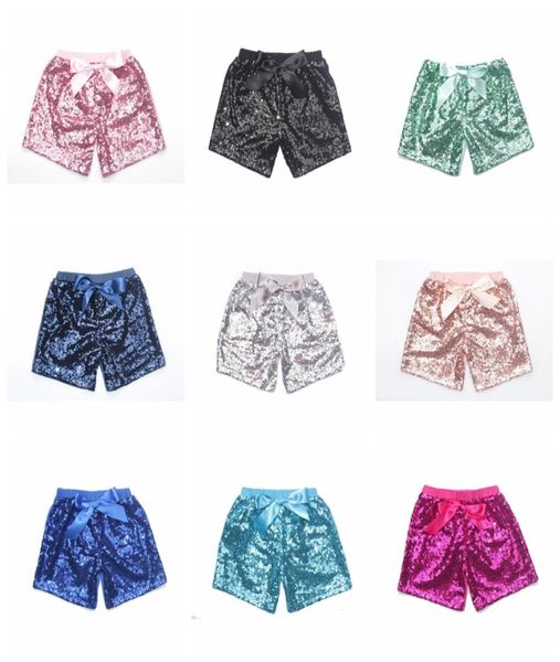 Bebê lantejoulas shorts calças de verão meninas glitter bling dança lantejoulas traje brilho bowknot curto moda boutique calças yl6219214055