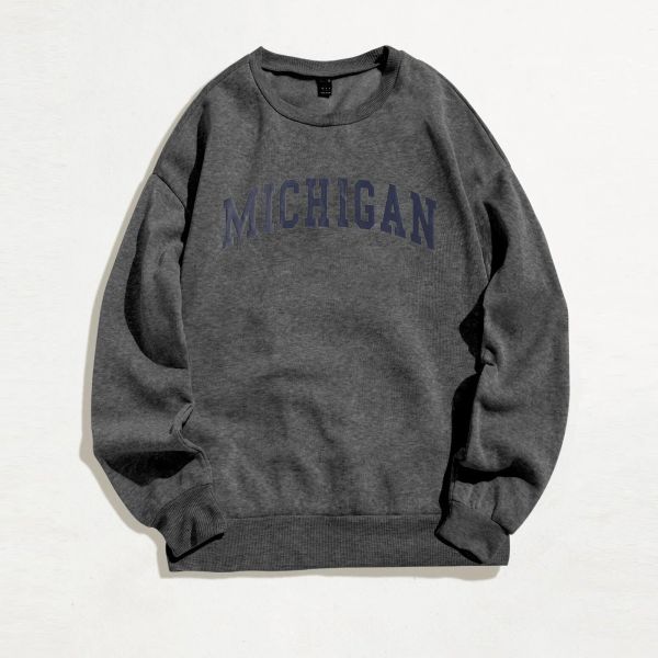 Moletons Michigan Carta Impressão Hoodies Para Mulheres Impressão Diária Moletom Longo Pulôver O Pescoço Impressão Tops Manga Longa Top Ropa Mujer