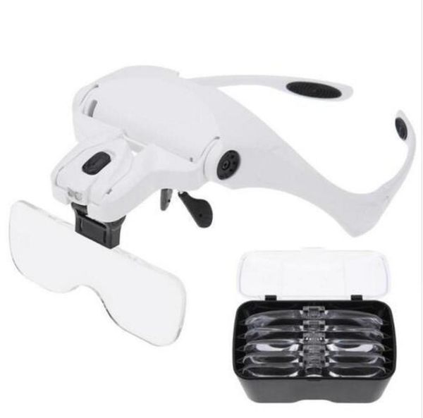 On Glasses Magnifier Glass 5 Lens Loupe Eyewear Magnifier With Led Lights LampHeadband Led Magnifying Glass For Reading60938746250341