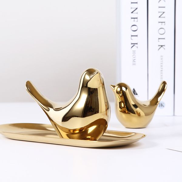 Nordic criativo dourado cerâmica pássaro artesanato utensílios de cozinha sala de estar decoração suave desktop móveis transfronteiriços atacado