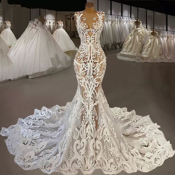 Sexy 2022 rendas sereia vestidos de casamento vestidos de noiva jóia pescoço appliqued país vestidos de novia b03222414