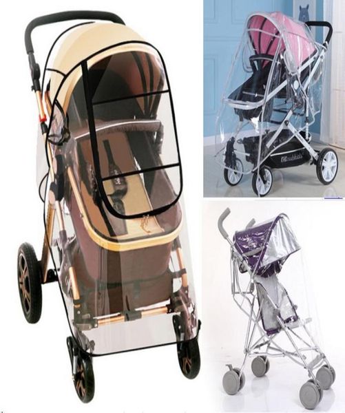 Dhl 20 pçs carrinho de bebê capa chuva pvc universal vento poeira escudo com janelas para carrinhos carrinhos acessórios9763770