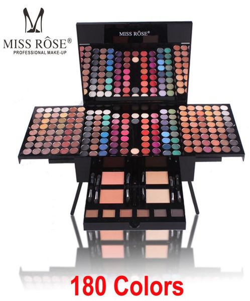 Miss Rose 180 Cores Paleta de Sombras Maquiagem Shimmer Matte Contouring Kit 2 Face Powder Blush 1 Delineador 6 Esponja pincel Maquiagem Gi5258050