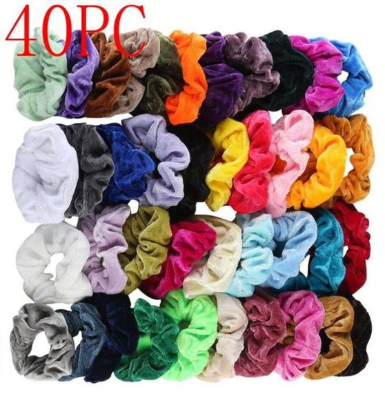 40 peças de veludo macio elástico de cabelo faixas de borracha suporte corda de gravata para mulheres meninas scrunchie crunchies acessórios de cabelo anel rabo de cavalo8627206