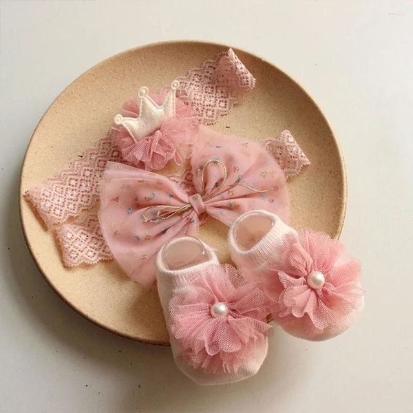 Accessori per capelli Set di calzini per capelli da principessa per bambina carina Set di fasce elastiche con fiocco in fiore di pizzo