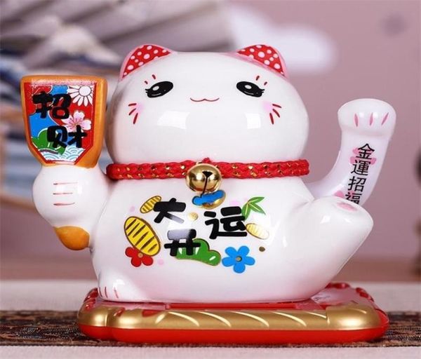 Gatto fortunato in ceramica ad energia solare Maneki Neko che agita il braccio facendo cenno al gatto della fortuna decorazione per l'auto a casa regalo ricchezza agitando il braccio gatto T20039156871