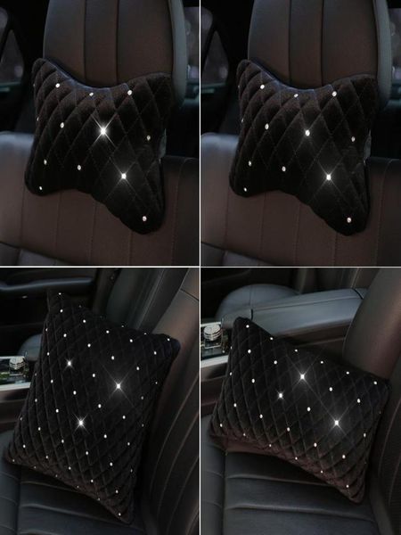 Almofadas de assento Bling Rhinestone Carro Pescoço Travesseiro Inverno Pelúcia Cristal Auto Encosto de Cabeça Cintura Suporta Acessórios de Cobertura 9731923