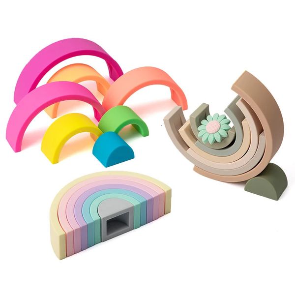 TYRYHU Massaggiagengive in Silicone Bambino Arcobaleno Forma Building Block Giocattolo Regalo per Bambini Commestibile Articoli per Bambini Giocattoli per la Dentizione 240226