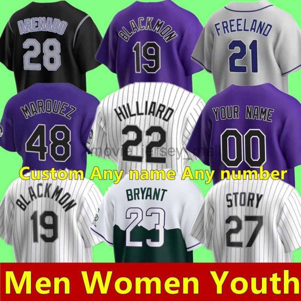 Özel Erkekler Kadınlar Gençlik Colorado'''Rockies''baseball Formaları Kris Bryant Wilson Randal Colorado Grichuk Connor Joe Charlie Blackmon Todd Helton Larry Walker Jose