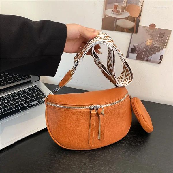 Abendtaschen Echtes Leder Frauen Schulter Umhängetasche 2024 Luxus Kuh Brusttasche mit kleiner Geldbörse Weibliche Handtaschen Taille