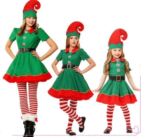 Noel Elf Aile Eşleştirme Giysileri Anne Kızı Elbiseler Baba ve Oğul Yetişkin Noel Kostüm Yeni Yıl Cadılar Bayramı Partisi y2004255134