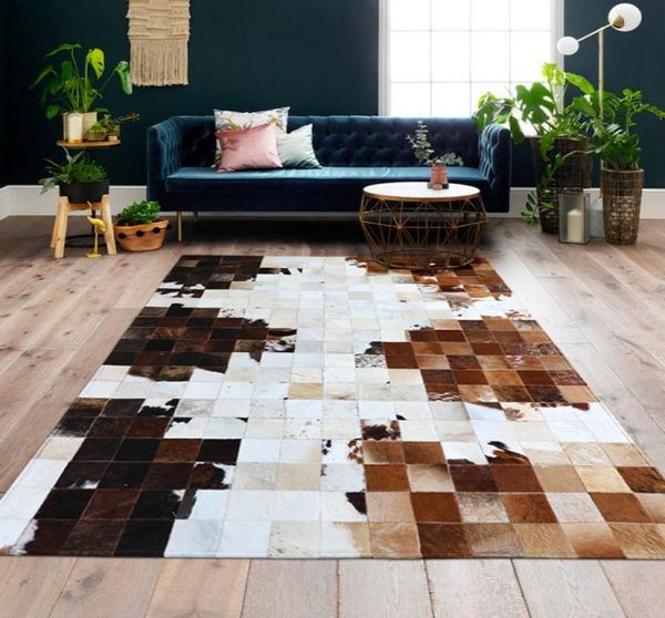 Tappeto patchwork in pelle di vacchetta in stile americano di grandi dimensioni tappeto in vera pelle di mucca pelliccia tappeto plaid decorativo tappeto da soggiorno S1470548