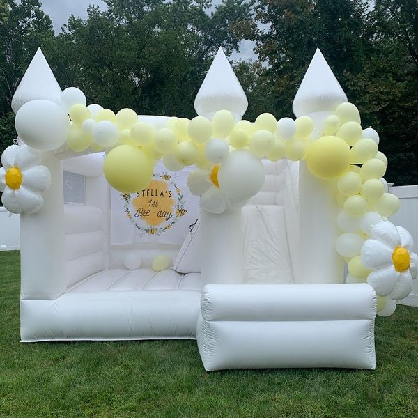 Nome dell'articolo wholesale Nave libera per bambini all'aperto Adulto 4,5x4,5 m (15x15 piedi) Castello di rimbalzo bianco gonfiabile commerciale in PVC pieno con scivolo per l'evento di compleanno di nozze di partito