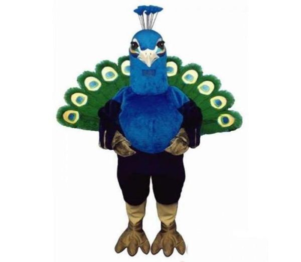 Alta qualidade azul pavão mascote traje halloween natal festa de desenho animado personagem roupa terno adulto mulheres homens vestido carni9476014