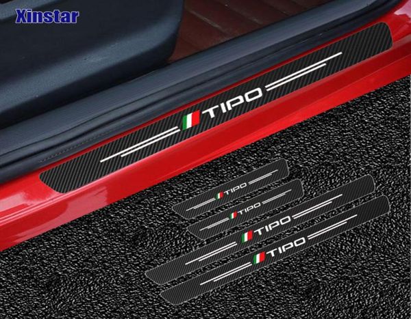 Adesivo de soleira de porta de carro de fibra de carbono 4 unidades para Fiat TIPO Auto Accessories5212757