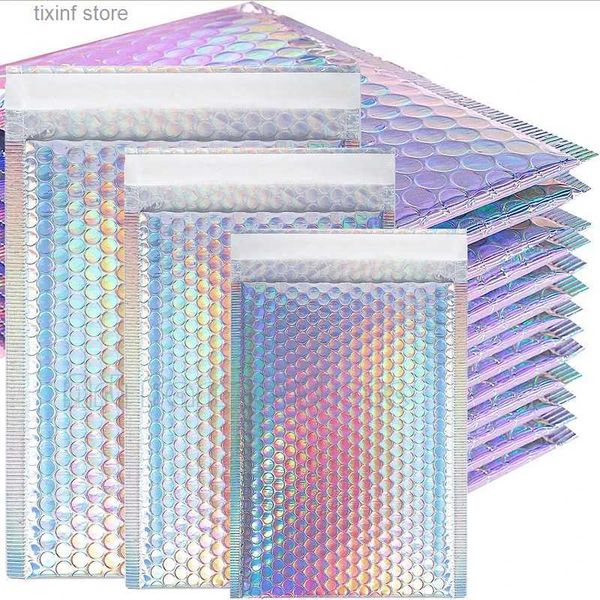 Outros produtos plásticos descartáveis 100pcs holográfico mailer laser prata mailing envelope impermeável saco de correio acolchoado bolha envelope embalagem saco para shippi