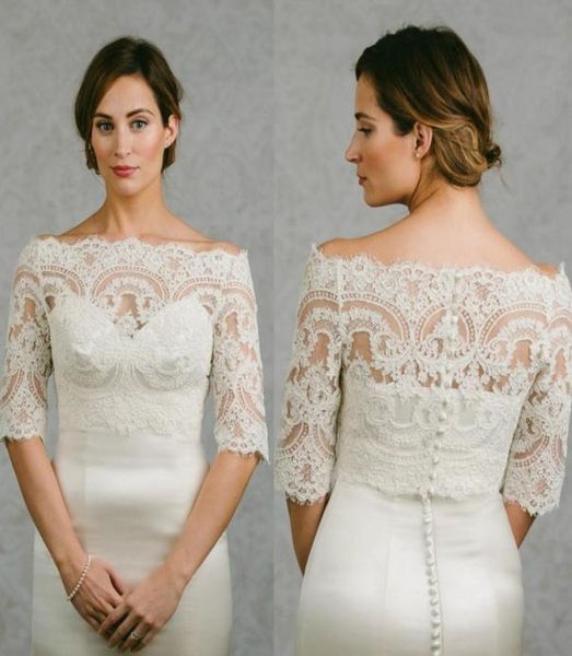 Fora do ombro barato nupcial envolve meia mangas casaco de noiva rendas jaquetas capas de casamento envolve bolero jaqueta vestido de casamento envolve mais s6413593