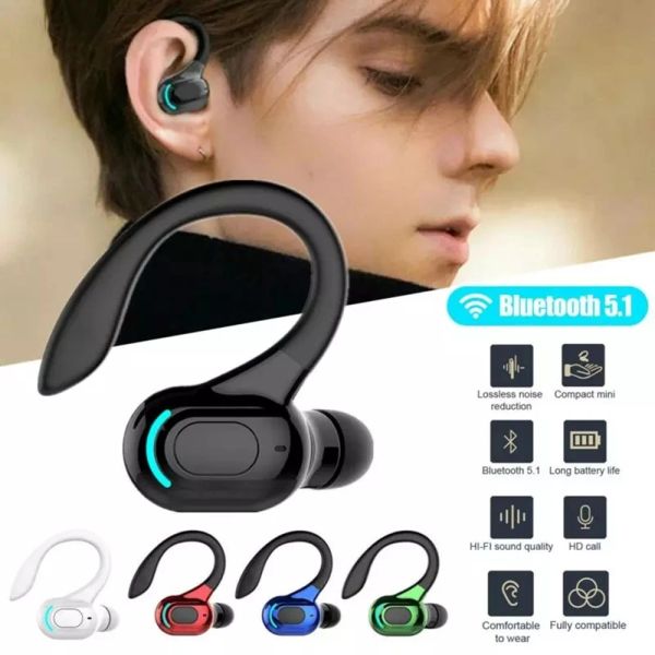 Auricolare Bluetooth 5.2 Cuffie wireless impermeabili con microfono Mini ganci per l'orecchio Auricolari musicali stereo HiFi per telefono