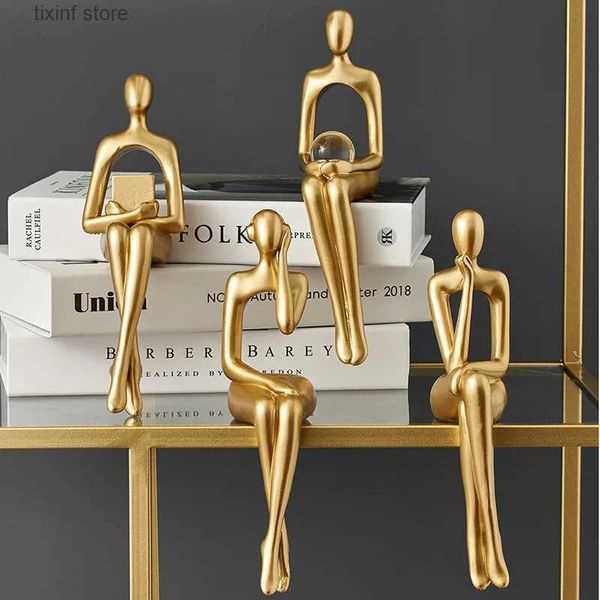 Dekorative Objekte Figuren Gold Home Decor Denker Statuen Bücherregal Skulptur Dekorationen für Wohnzimmer Moderne Figuren Regal Tisch Schreibtisch Dekor T240309