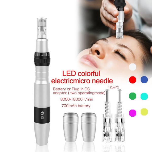 7 Farben LED-Licht-Derma-Stift mit doppelt wiederaufladbarer Batterie, elektrische Mikronadel für Anti-Akne-Poren, Hautverjüngung, Ölkontrolle, Behandlung von Dermapen