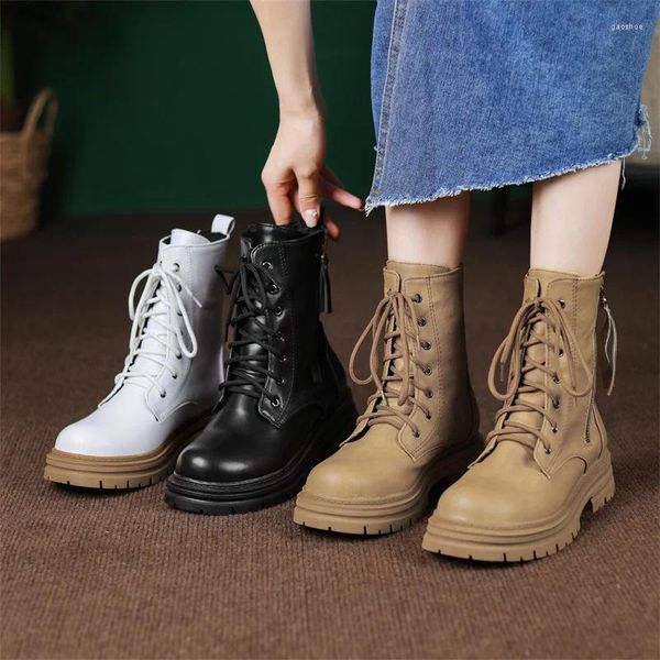 Botas Ymechic Lace Up Punk Mulheres Ankle Boot Outono Inverno 2024 Plataforma Botas Alto Salto Preto Sapatos Brancos Mulheres Drop