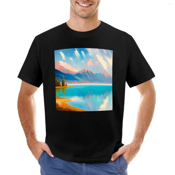 Regatas masculinas montanhas nevadas e céu pastel camiseta roupas vintage masculinas camisetas brancas