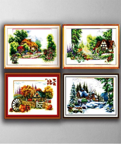Una serie di paesaggi ritmici delle quattro stagioni punto croce Ricamo a punto croce fatto a mano Set di cucito contati stampa su tela 148609236