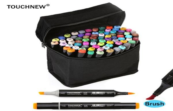 TOUCHNEW Conjunto de marcadores de arte com pincel macio para esboço, marcadores à base de álcool oleoso de cabeça dupla para desenho de mangá, materiais de design de animação 20119173731