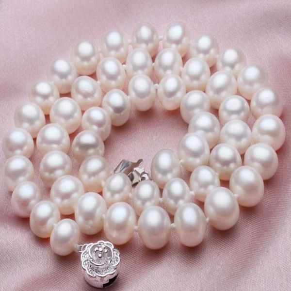 Charmoso colar de pérolas AKoya branco genuíno de 8-9 mm 18 polegadas 925 prata clasp247f